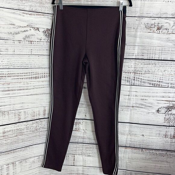 Gap legging Womens Size Medium Ponte side Striped Side Zipper Burgundy pants - Picture 2 of 9